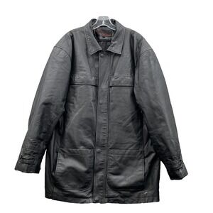 Vintage Phase Two Genuine Leather Jacket Men's Medium Black Coat 90s Moto Biker